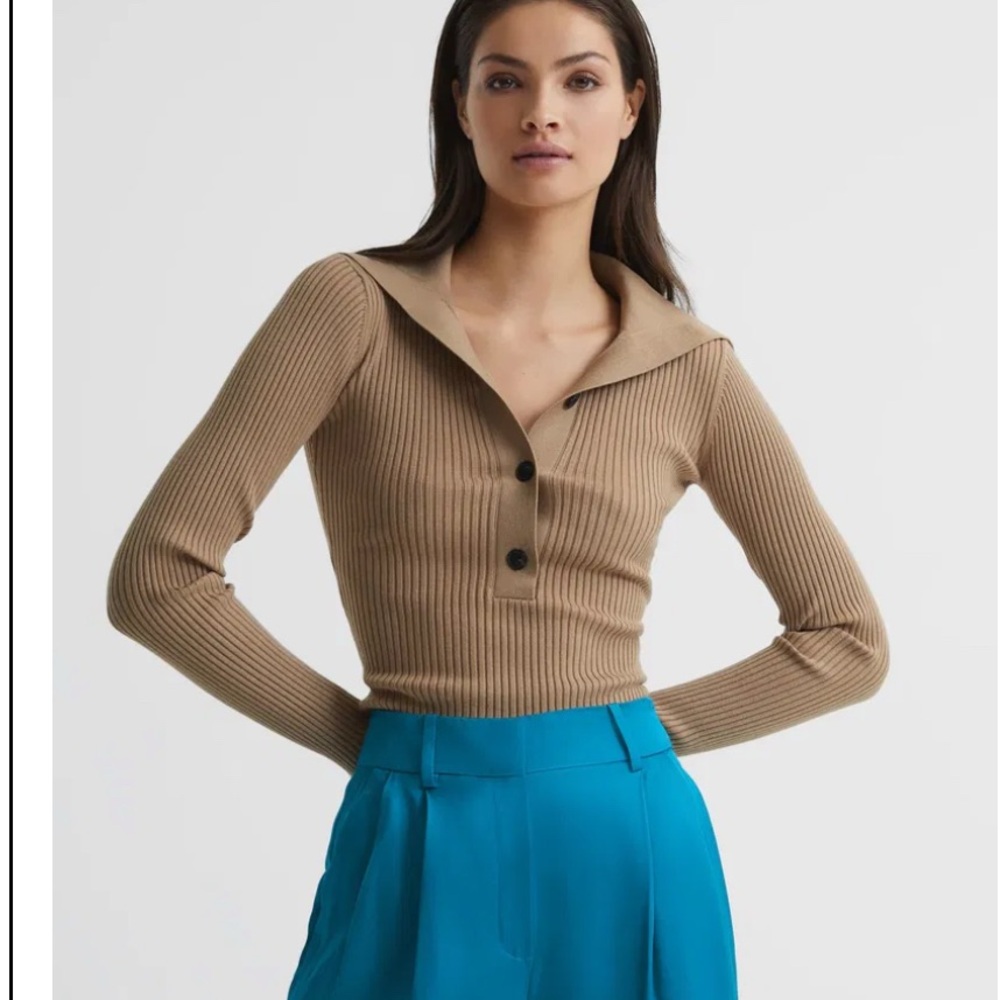 Reiss Tan Ribbed Cardigan - Picture 3 of 11